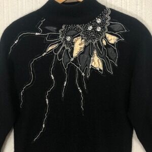 Rinzi Embellished Sweater Mock Neck Beaded Rhinestone‎ Snake Skin Patches M